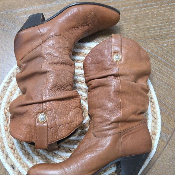 Dingo Tan Brown Leather Ruched Pleated Boho Boots, Size8.5 - Picture 7 of 11